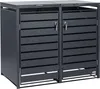 A dark gray, two-door metal bin enclosure for garbage cans, shown from the front. Produktbild-Vorschau