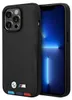 A black iPhone case with BMW logos and colored stripes is shown next to an iPhone. Náhled obrázku produktu