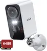 A white ieGeek security camera with a 64GB SD card shown in the foreground. Produktbild-Vorschau