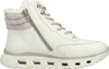 A white women's boot with beige laces and a gray trim. Voir les images du produit