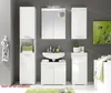 A modern white bathroom vanity set against a grey wall, featuring a tall cabinet, a vanity with a sink, and a wall-mounted cabinet. Náhľad obrázku produktu