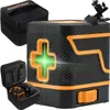 A product shot of a green laser leveler with its accessories and carrying case. Náhľad obrázku produktu