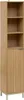 A tall, narrow wooden cabinet with three open shelves on top and a fluted door below, standing on metal legs. Náhled obrázku produktu