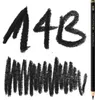 A black pencil is shown next to handwritten text and scribbles, likely demonstrating the pencil's capabilities. Anteprima dell’immagine prodotto