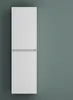 A tall, narrow, white cabinet with a horizontal gray line dividing it into two sections, mounted on a dark gray wall. Produktbild-Vorschau