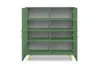 A green cabinet with gold legs and handles, shown with its doors open. Podgląd zdjęcia produktu