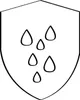 A black and white outline drawing of a shield with several teardrop shapes inside. Produktbild-Vorschau