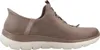 A side view of a taupe Skechers slip-on shoe against a white background. Produktbild-Vorschau