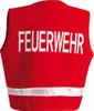 A red vest with white lettering and a reflective stripe. Produktbild-Vorschau