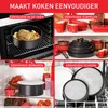 Collage of images showing the TEFAL Ingenio Unlimited Wokpfanne in different use cases: in an oven, stacked, in a refrigerator, and in a dishwasher. Podgląd zdjęcia produktu