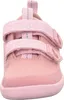 A close-up, front-facing view of a pink child's shoe with two velcro straps. Produktbild-Vorschau