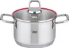 A stainless steel pot with a glass lid and red trim, shown on a white background. Anteprima dell’immagine prodotto