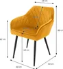 A yellow armchair with dimensions indicated by measurement lines and text. Produktbild-Vorschau