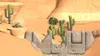 A cartoon character sits on a rock in a desert landscape with cacti. Produktbild-Vorschau