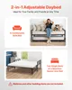 A collage showing a daybed in sofa form with a woman and dog, and the daybed in bed form. Voir les images du produit