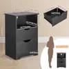 A diagram showing the dimensions of a black nightstand, with a silhouette of a person for scale. Náhled obrázku produktu