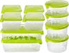 A set of 10 food storage containers with green lids, arranged in two groups. Náhled obrázku produktu