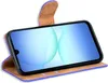 A smartphone in a purple and brown flip case, displayed on a white background. Produktbild-Vorschau