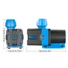 Two views of a blue and black water pump with dimensions indicated. Podgląd zdjęcia produktu