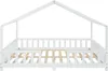 A white house-shaped bed frame with a slatted base, shown from the front. Náhled obrázku produktu