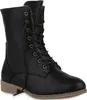 A black lace-up boot with a faux fur lining is shown against a white background. Produktbild-Vorschau