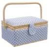 A sewing basket with a blue and white polka dot pattern. Anteprima dell’immagine prodotto