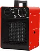 A red and black electric heater with controls and a grille is shown against a white background. Voir les images du produit