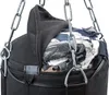 Close-up of the top opening of a black punching bag, showing the filling inside and the metal chain suspension system. Produktbild-Vorschau