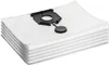 A stack of white vacuum cleaner bags with a black plastic attachment. Produktbild-Vorschau
