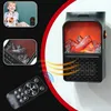 A collage of images showing a portable electric heater with a realistic flame effect, a child with a dog, a close-up of the heater's interior, and a remote control. Anteprima dell’immagine prodotto
