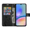 A black wallet case for a smartphone, open to reveal card slots and a phone screen. Produktbild-Vorschau