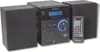 A black stereo system with two speakers and a remote control, displayed on a white background. Produktbild-Vorschau