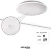 A close-up of a motion sensor on a white ceiling light, with a diagram showing its placement and a box detailing its specifications. Produktbild-Vorschau