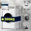 A white washing machine stand with a washing machine inside, showing its load capacity and durability. Produktbild-Vorschau