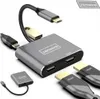 A product shot of a USB-C adapter and its accessories on a white background. Produktbild-Vorschau