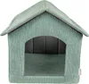A green corduroy dog house with a gray trim and entrance. Podgląd zdjęcia produktu