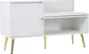 A white shoe cabinet with a bench and gold legs is shown against a white background. Náhľad obrázku produktu