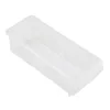A clear, professional studio shot of a transparent plastic storage bin with dividers. Produktbild-Vorschau