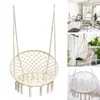 A collage of images showing a macrame hanging chair in different settings. Podgląd zdjęcia produktu