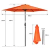 Diagram showing the dimensions of an orange patio umbrella and its components. Voir les images du produit