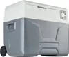 A two-tone gray and white portable electric cooler with wheels. Produktbild-Vorschau