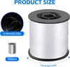 A spool of white nylon thread and a small metal crimp bead are shown, with text indicating product size and quantity. Produktbild-Vorschau