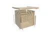 An exploded view of a wooden shed or bike box, showing its components separated. Produktbild-Vorschau