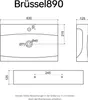 Technical drawing of a sink with dimensions and labels. Produktbild-Vorschau