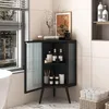 80CM Boden Eckschrank, Schwarz, 2 Ebenen mit Glastüren & Produktbild-Vorschau 2