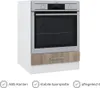 A kitchen cabinet with an oven and a drawer, presented on a white background with feature icons below. Anteprima dell’immagine prodotto