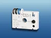 A white electrical relay device with colored wires attached, set against a blue gradient background. Voir les images du produit