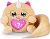 A plush toy cat with a unicorn horn and a pink heart with question marks on its chest, set against a white background. Produktbild-Vorschau