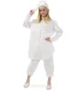 A young girl wearing a white pajama costume with a nightcap, standing against a white background. Produktbild-Vorschau