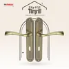 A product image featuring two door handles with a decorative background and text. Produktbild-Vorschau